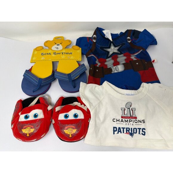 Lot of Build A Bear Clothes & Shoes Cars Slippers Captain America NFL Shirt - Picture 1 of 4